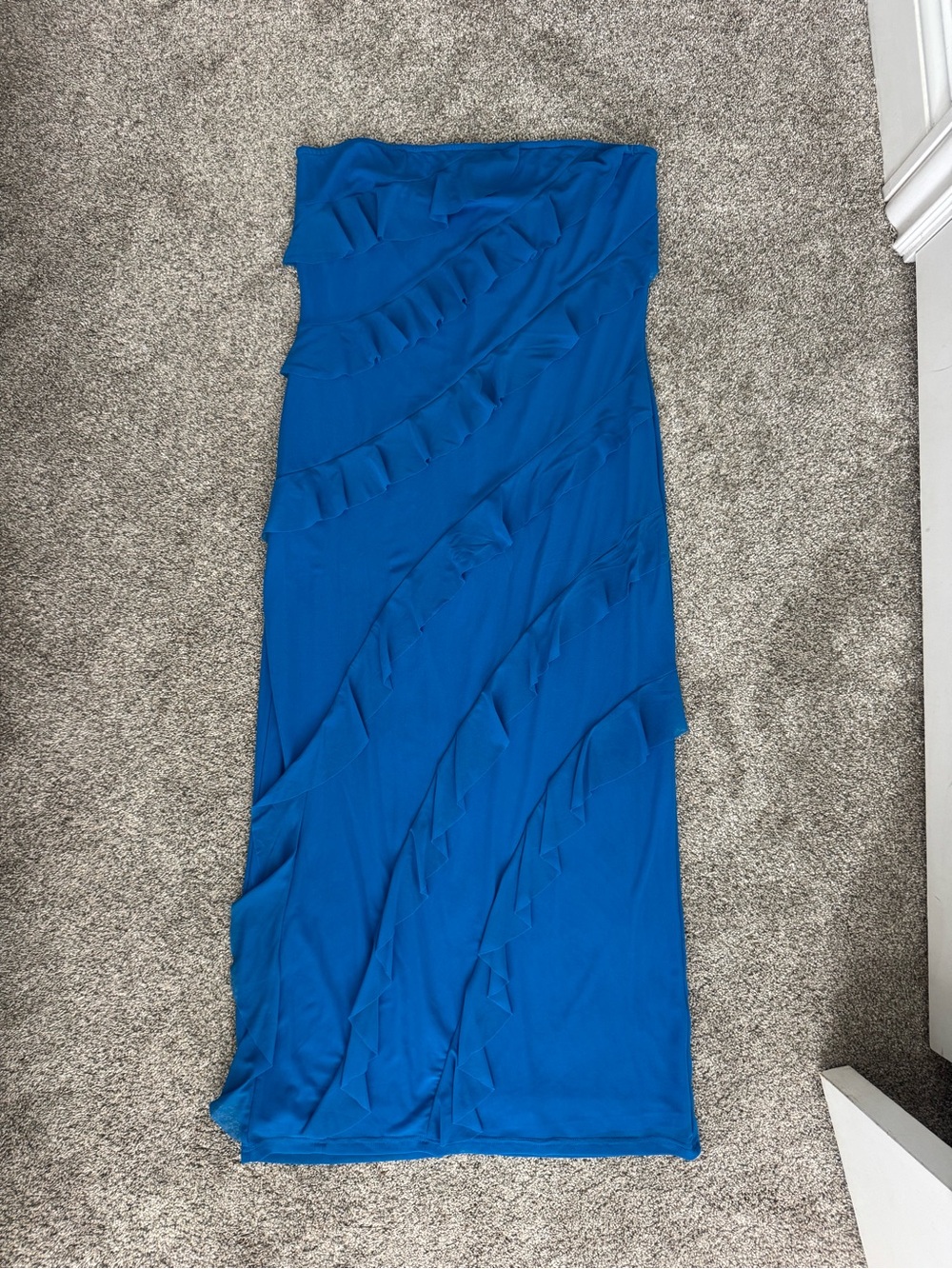 Strapless Ruffle Maxi Dress in Cobalt Blue